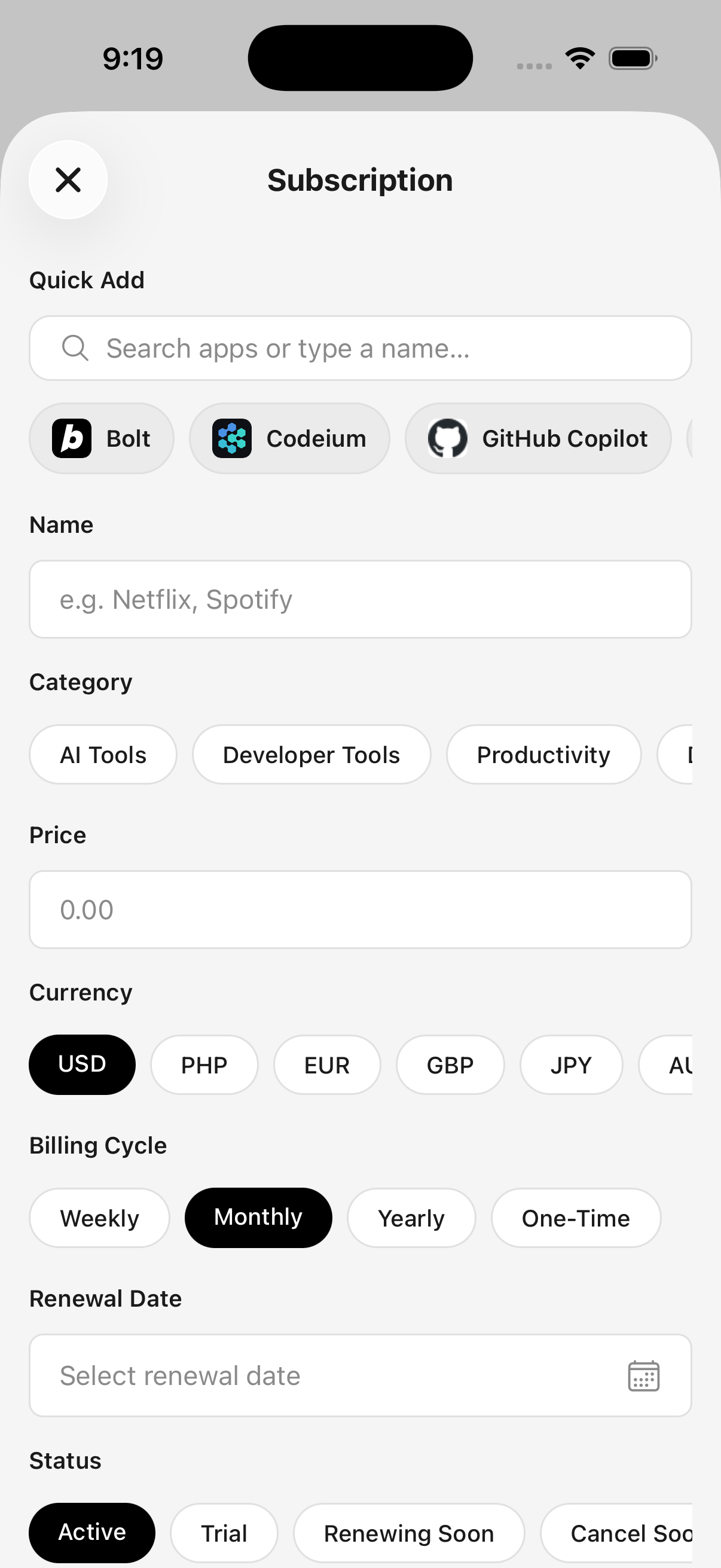 Subscriptions list inside Subby